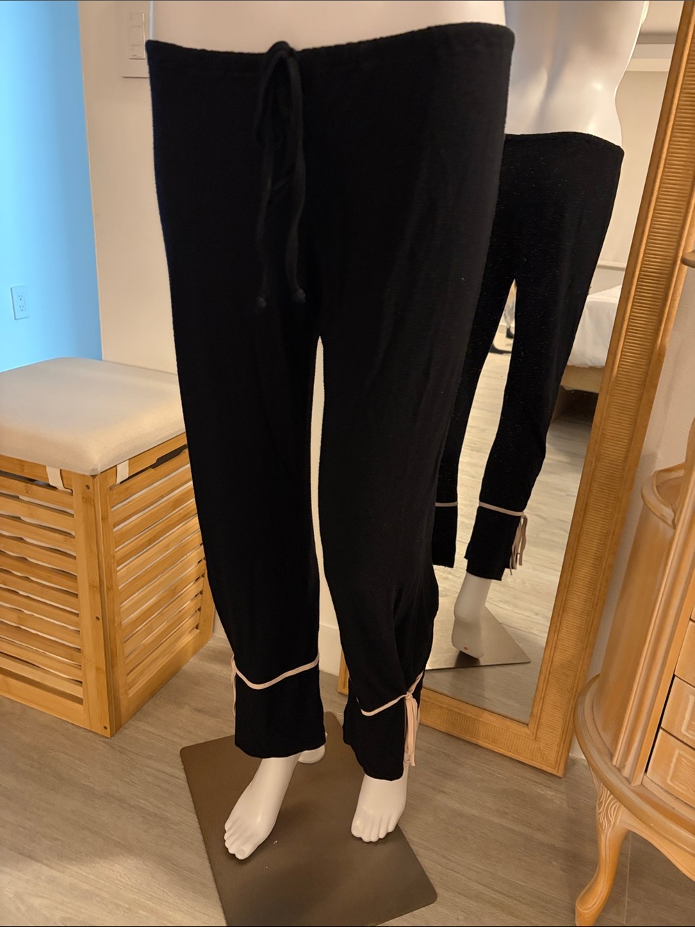 Black Lounge Drawstring Pants with pink Contrast Trim